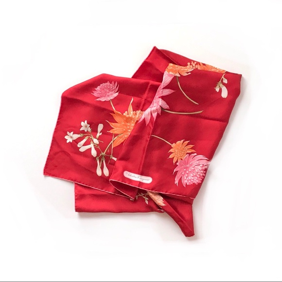 Salvatore Ferragamo Red Floral Square Silk Scarf - Picture 5 of 9